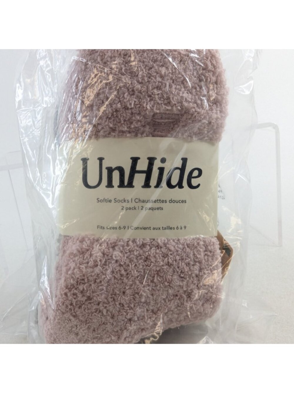 UnHide Softie Womens Sz 6-9 Socks 2-Pack Rosy Baby Greige Goose Cozy Plush NEW